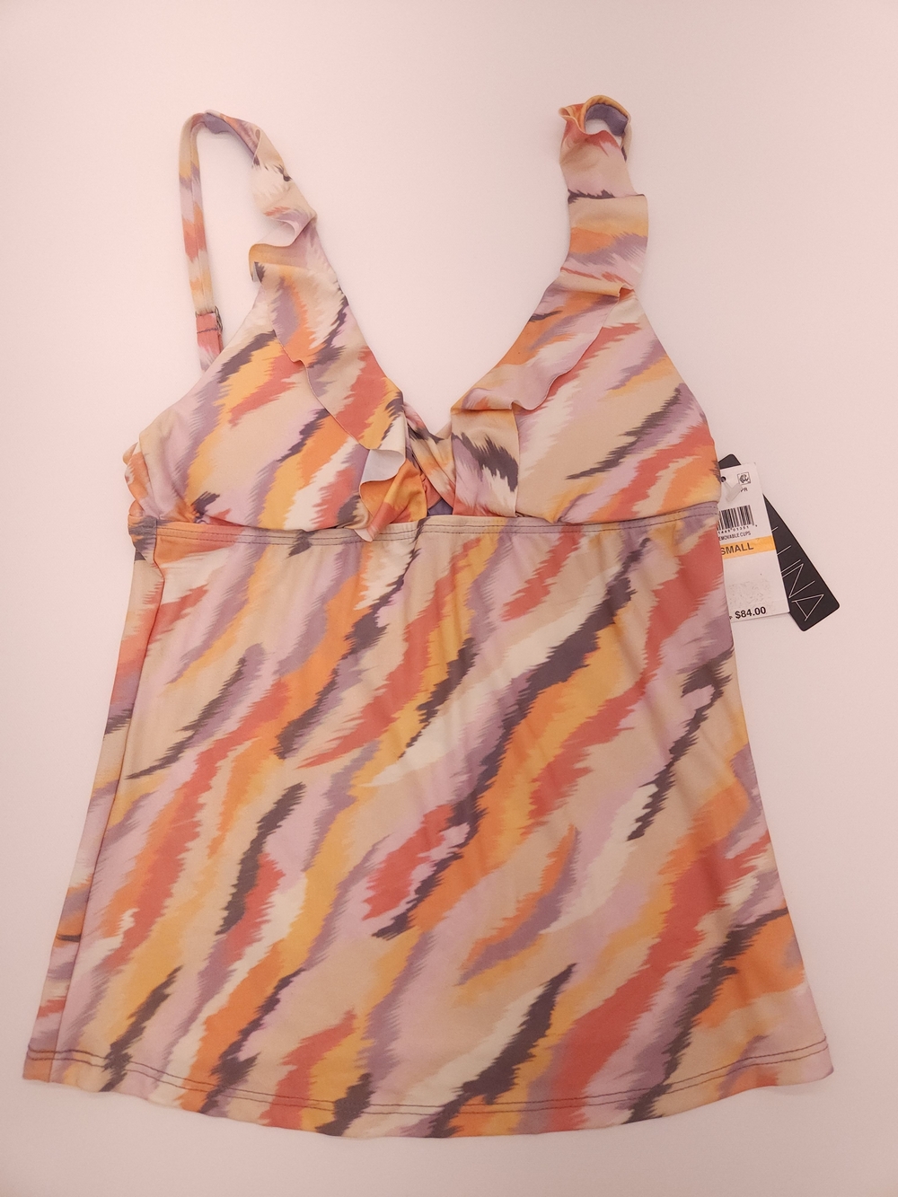 Soluna Swim Womens S Ruffle Tankini Top Multicolor Abstract NWT